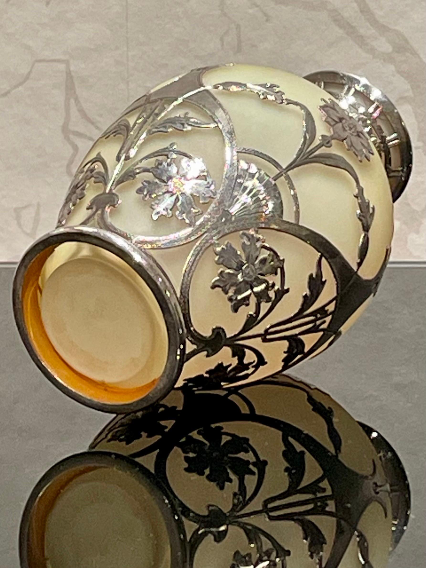 Czech Art-Nouveau Silver Overlaid Vase 1900s in Loetz Style For Sale