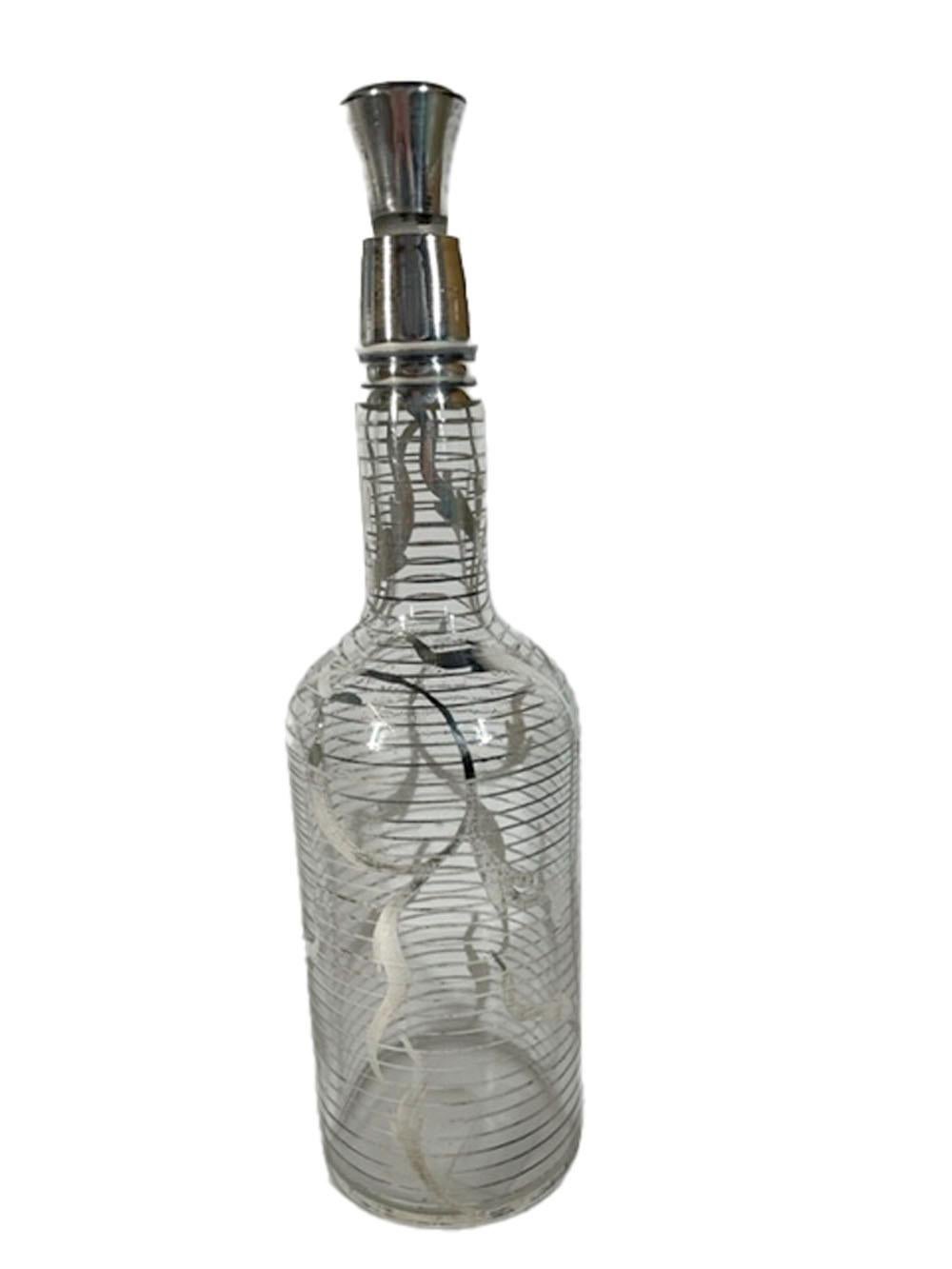 Art Nouveau Silver Overlay Bark Bar Bottle with Original Peg Stopper In Good Condition In Nantucket, MA