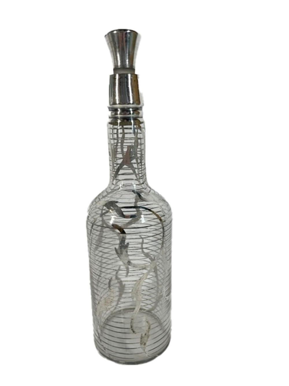 Art Nouveau Silver Overlay Bark Bar Bottle with Original Peg Stopper 1