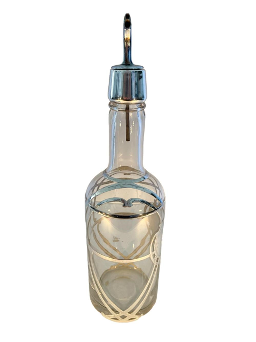 Art Nouveau Silver Overlay Decanter or Back Bar Bottle W/ Shield and Strapwork In Good Condition In Nantucket, MA