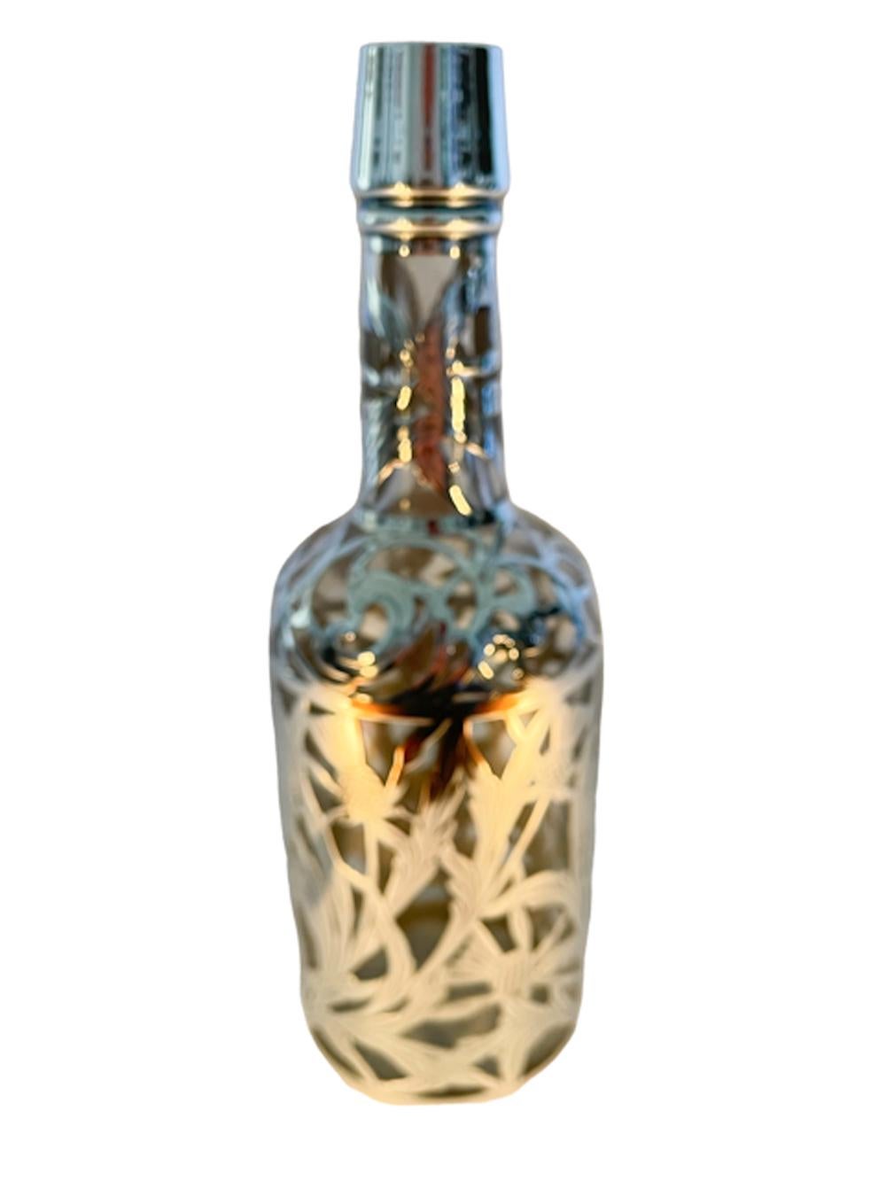 Art Nouveau Silver Overlay Decanter or Back Bar Bottle with Thistle Design  For Sale 2