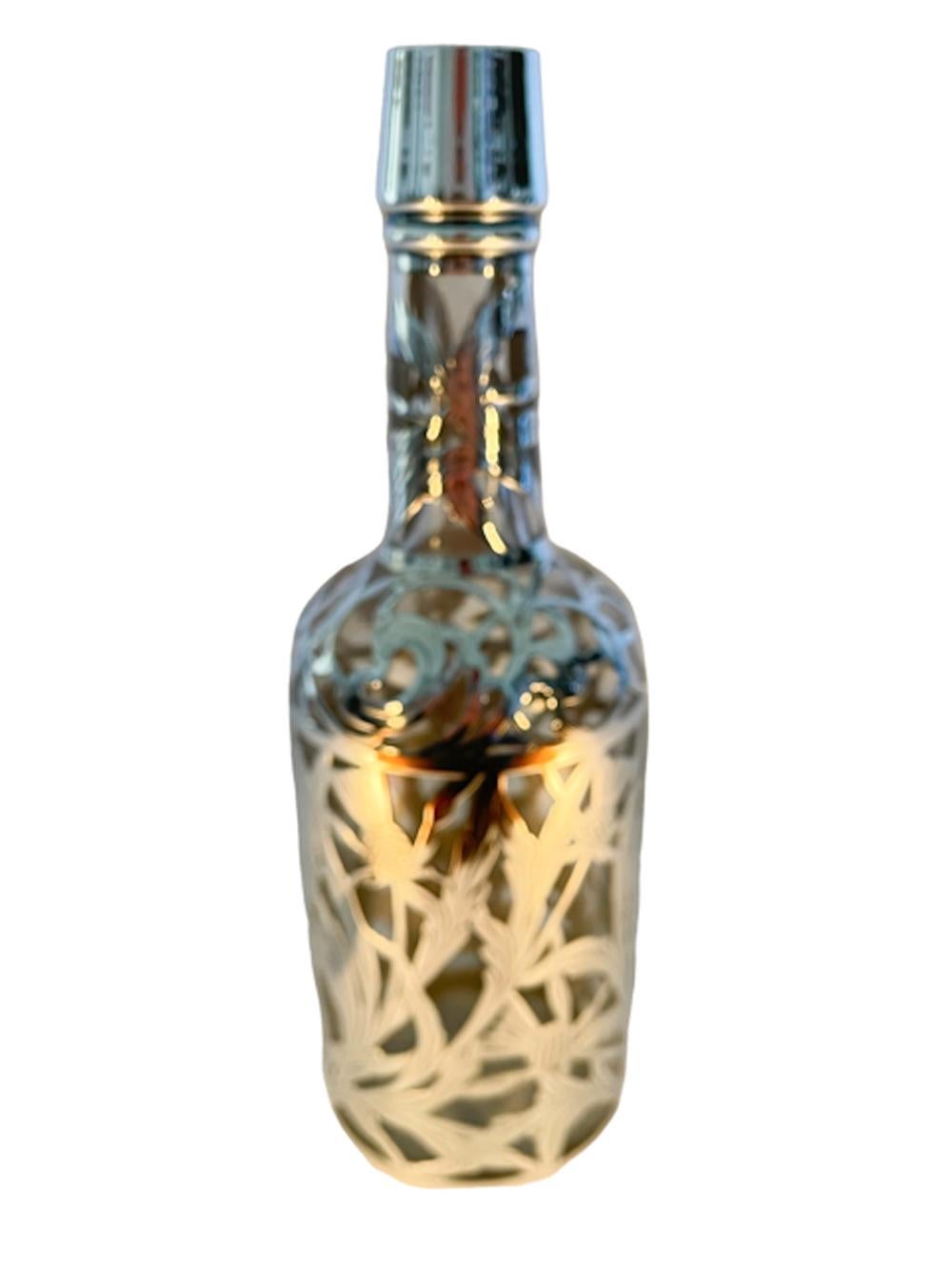 Art Nouveau Silver Overlay Decanter or Back Bar Bottle with Thistle Design For Sale 2