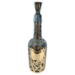 Art Nouveau Silver Overlay Decanter or Back Bar Bottle with Thistle Design 