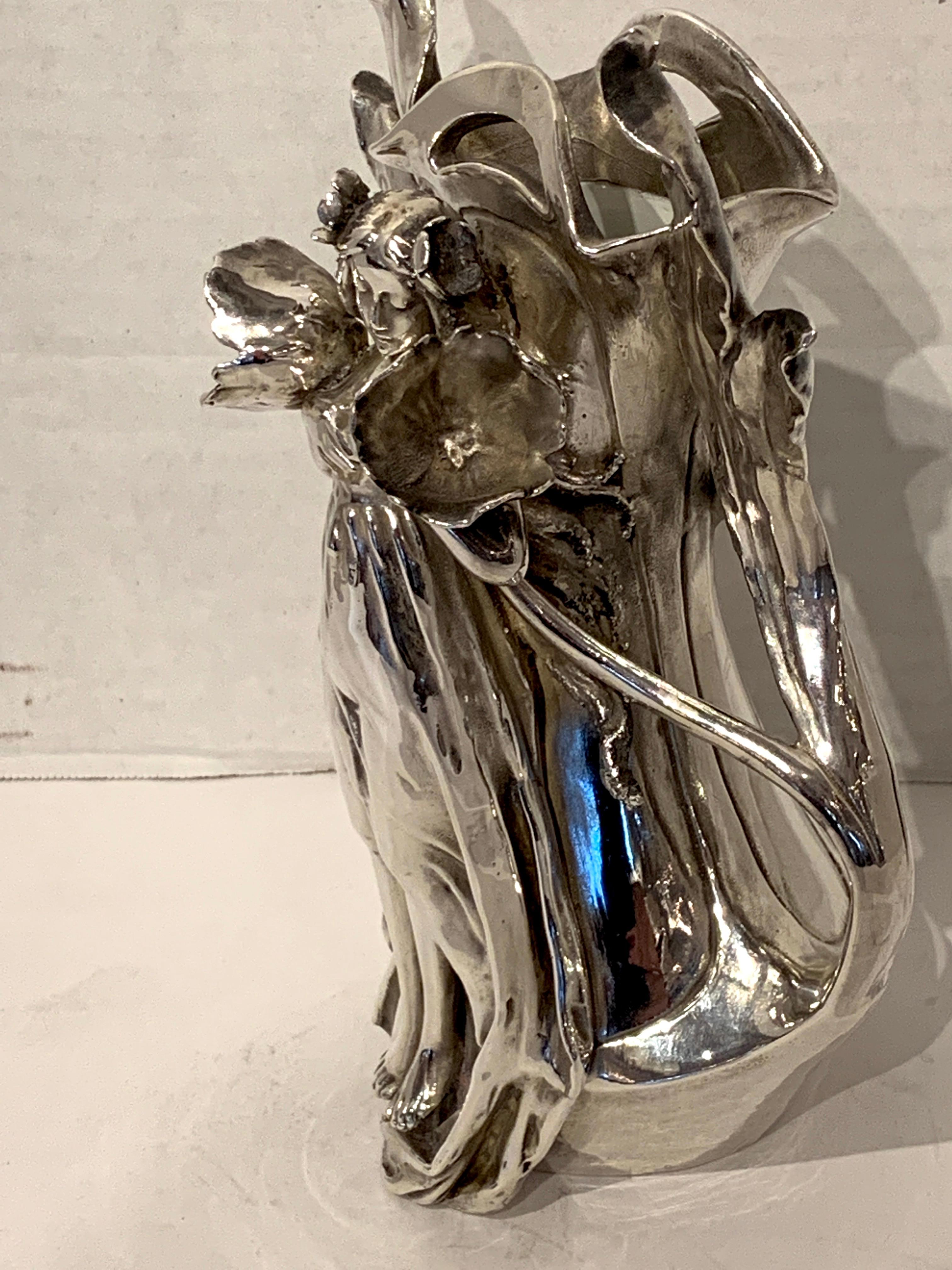 Art Nouveau Silver Overlay Figural Vase 4