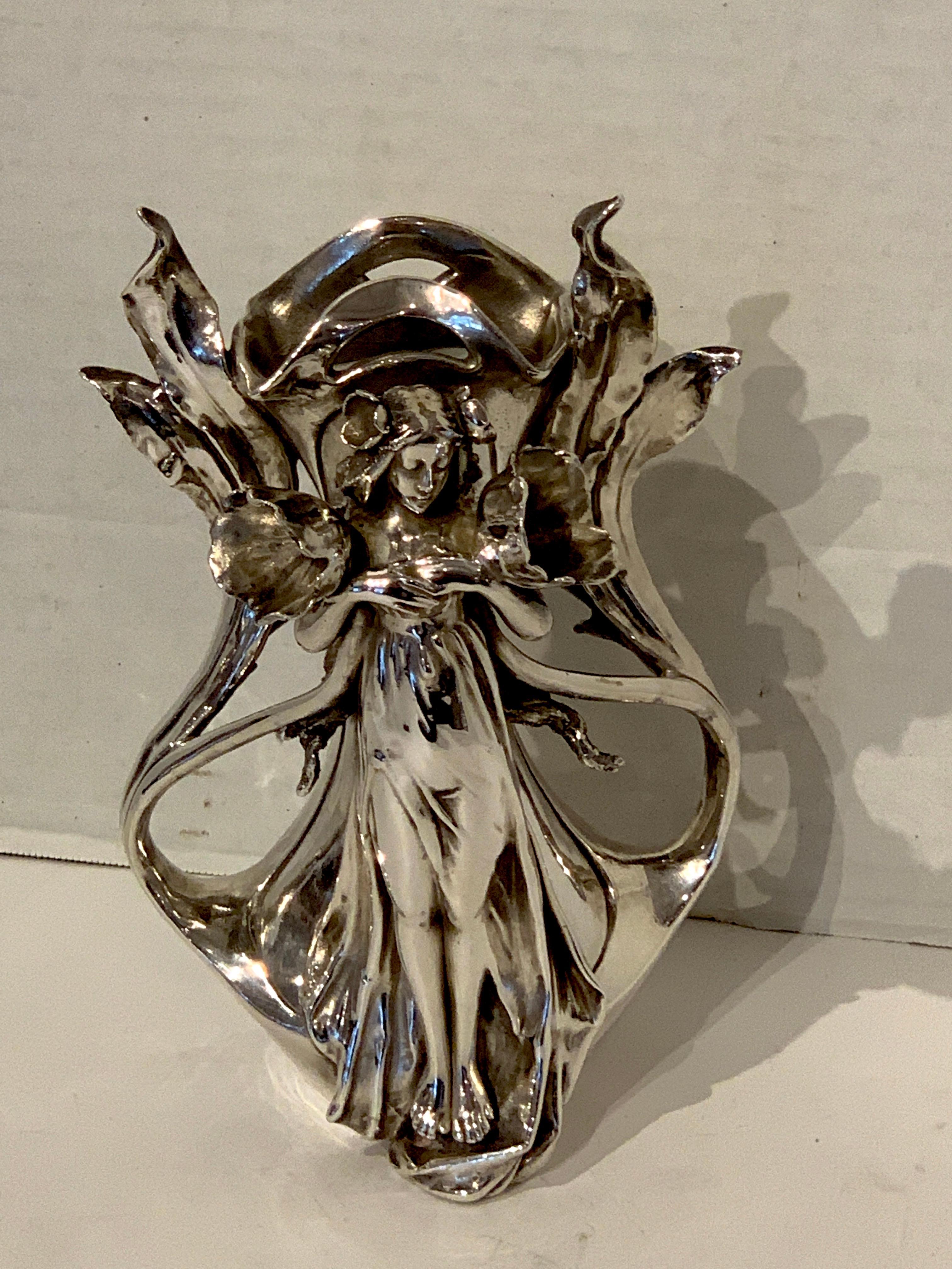 Art Nouveau Silver Overlay Figural Vase In Good Condition In West Palm Beach, FL