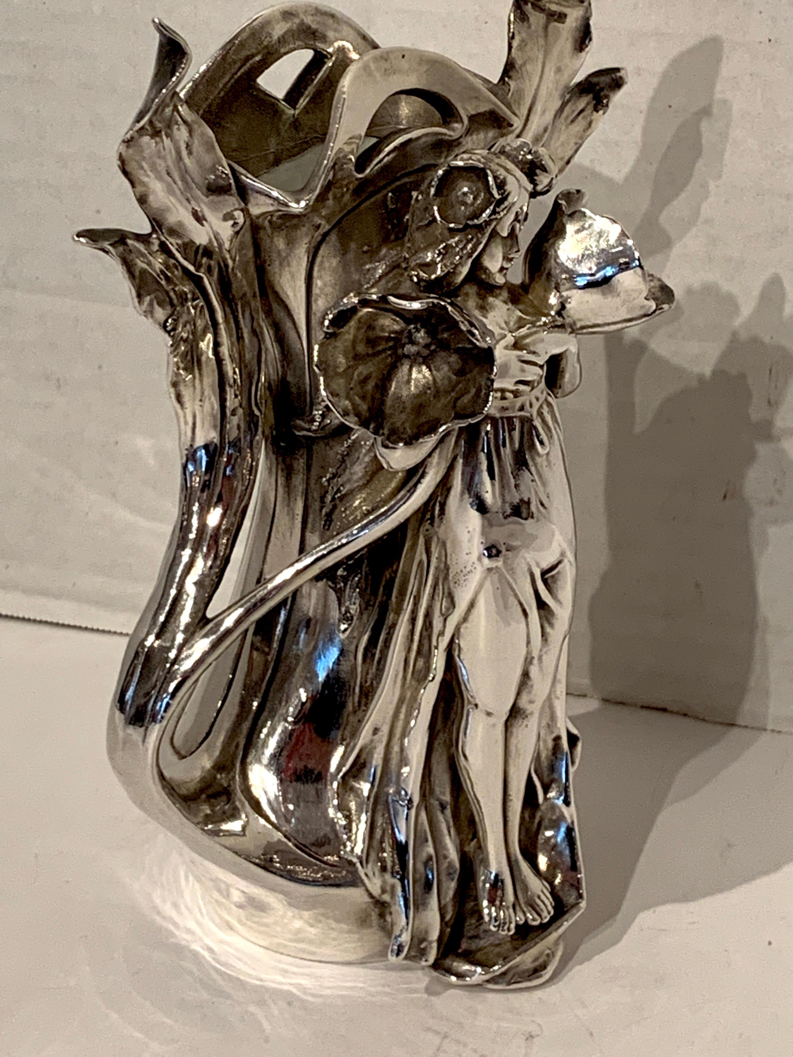 Art Nouveau Silver Overlay Figural Vase 1