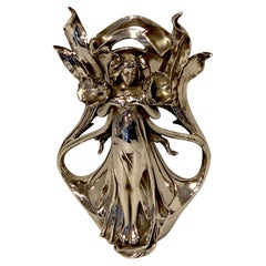 Antique Art Nouveau Silver Overlay Figural Vase