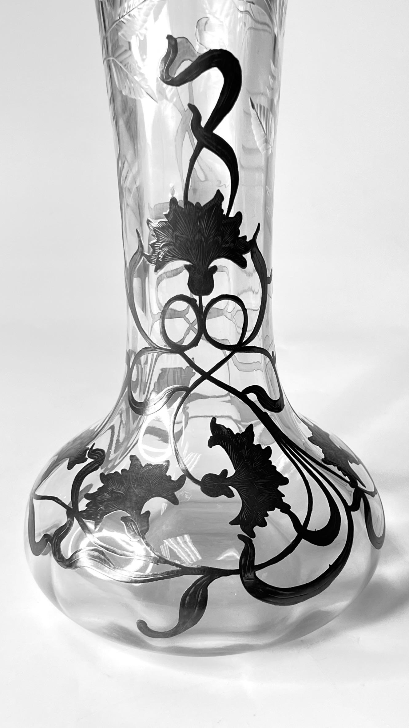 Art Nouveau Silver Overlay Glass Vase For Sale 7