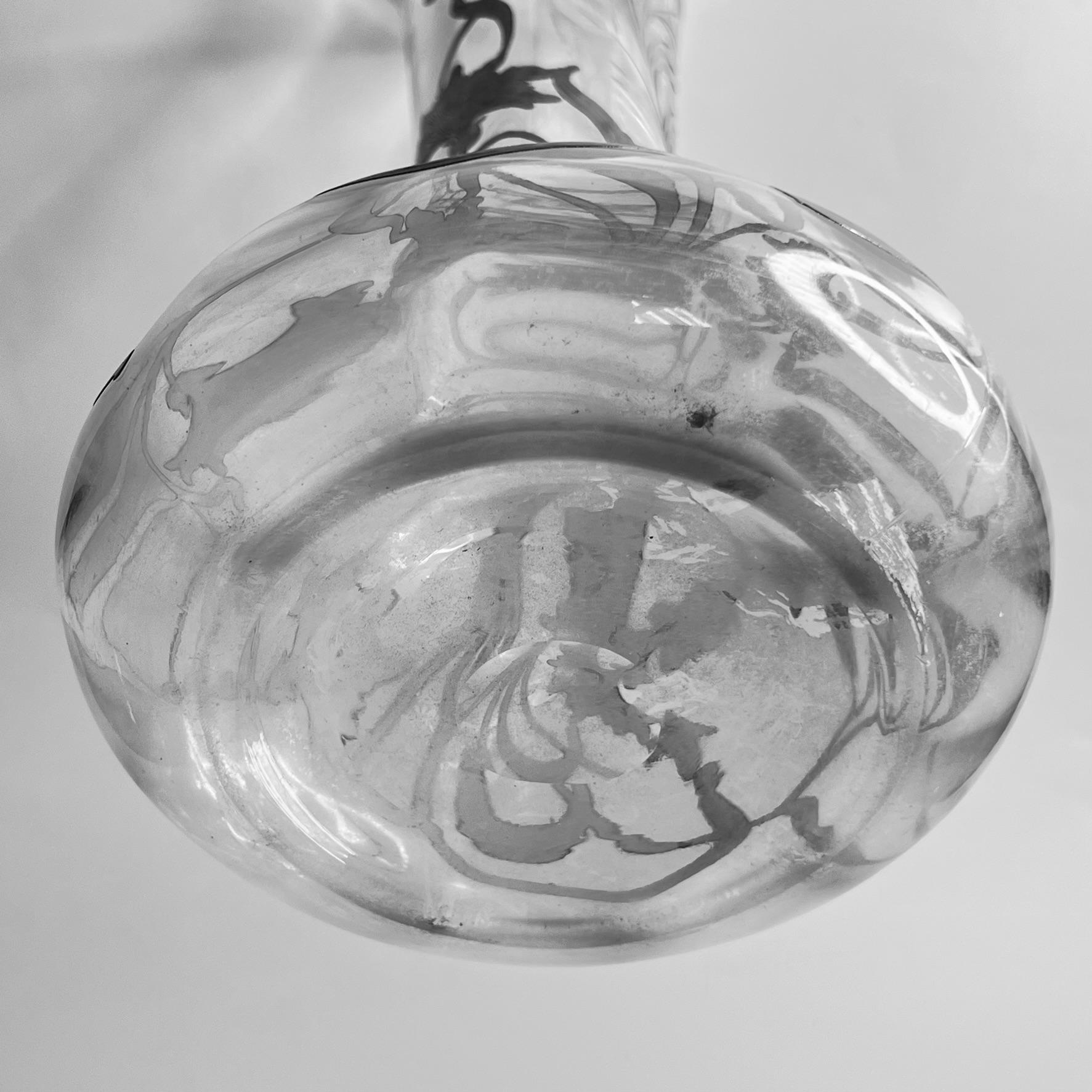 Jugendstil-Vase mit Silberauflage aus Glas im Angebot 12