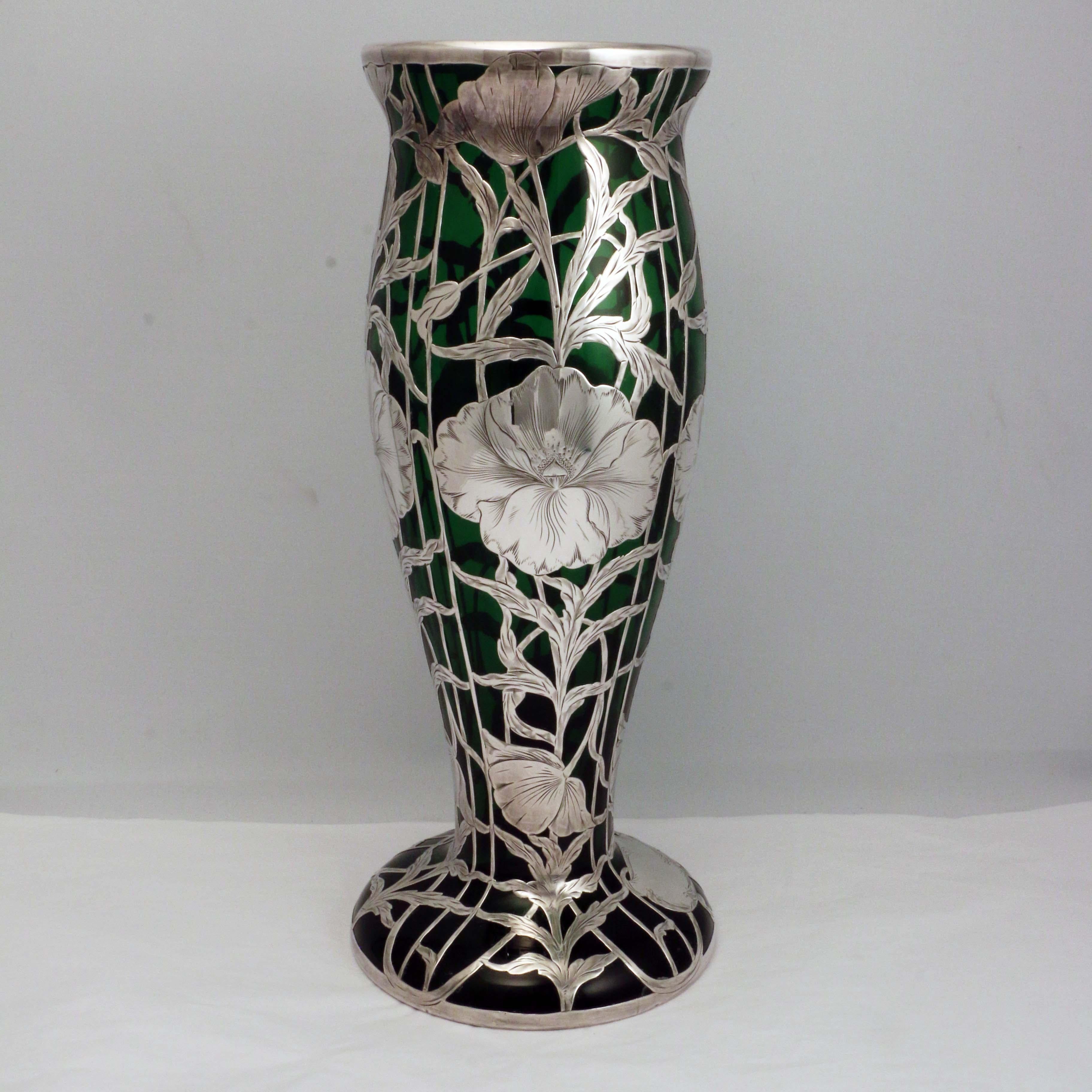 art nouveau green glass vase