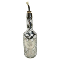 Art Nouveau Silver Overlay "Wheat Head" Whiskey Back Bar Bottle or Decanter