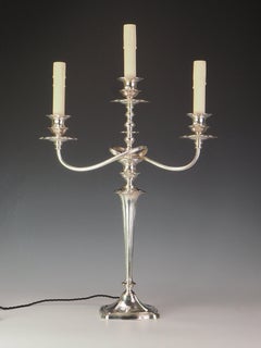 Art Nouveau Silver Plate Candelabra Table Lamp, Elegant Design, 1890