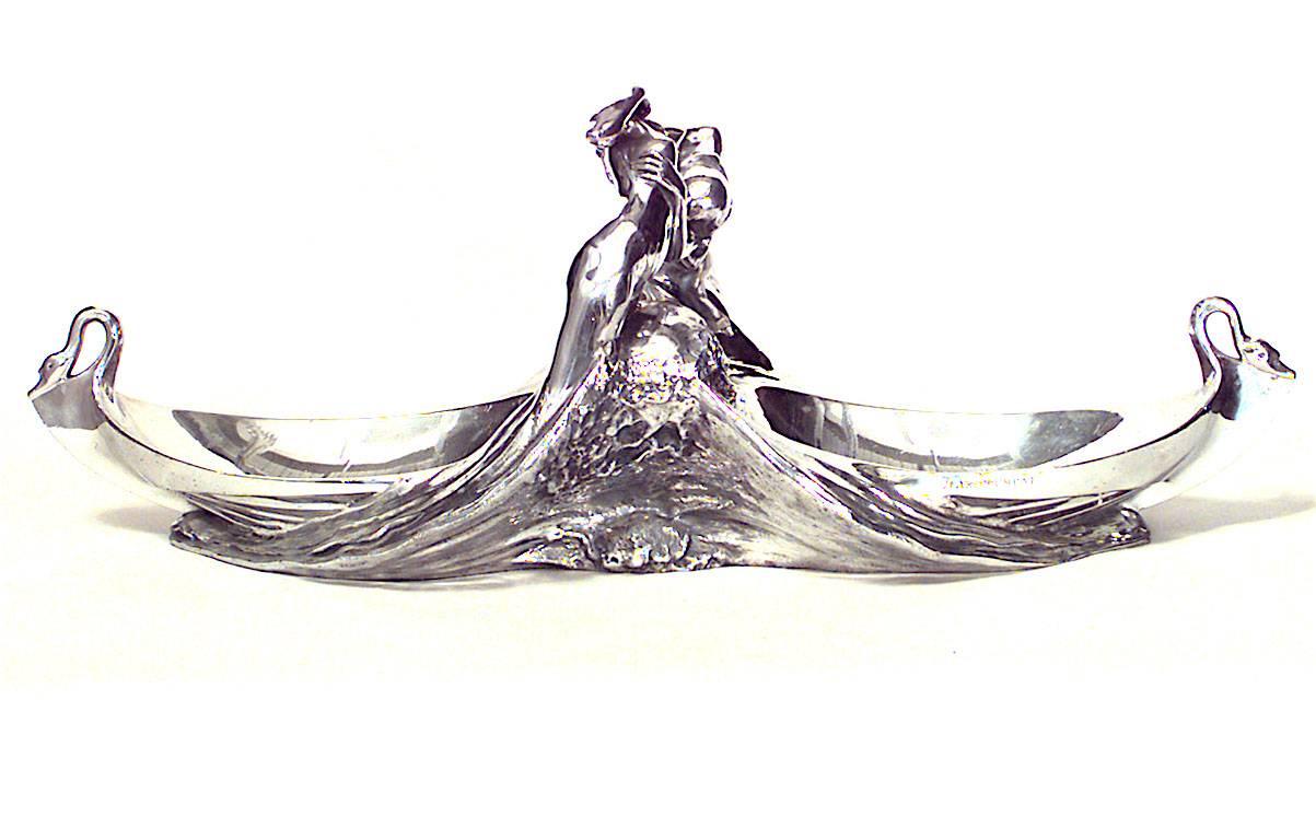 Max Blondat Art Nouveau Silver Plate Centerpiece with Female Figures In Good Condition For Sale In New York, NY