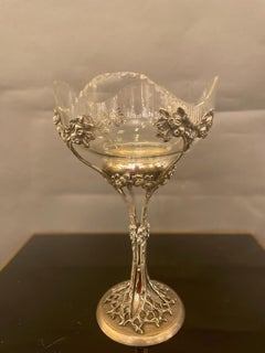 Art Nouveau Silver Plate Centrepiece  and Glass Bowl ca 1900
