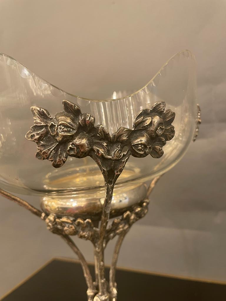 French Art Nouveau Silver Plate Centrepiece  and Glass Bowl ca 1900 For Sale