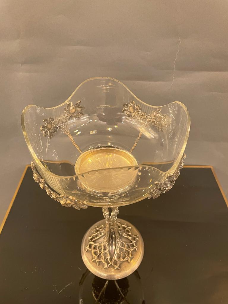 Tafelaufsatz aus Silberblech im Jugendstil  Schale aus Glas und Glas, ca. 1900 im Zustand „Gut“ im Angebot in London, GB