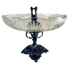 Art Nouveau Plato de plata con centro de cristal tallado y candelabro Alemania EP