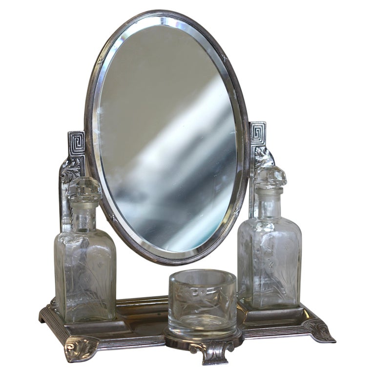 Art Nouveau Silver Plate and Cut Glass Mirror Dressing Set For Sale at  1stDibs