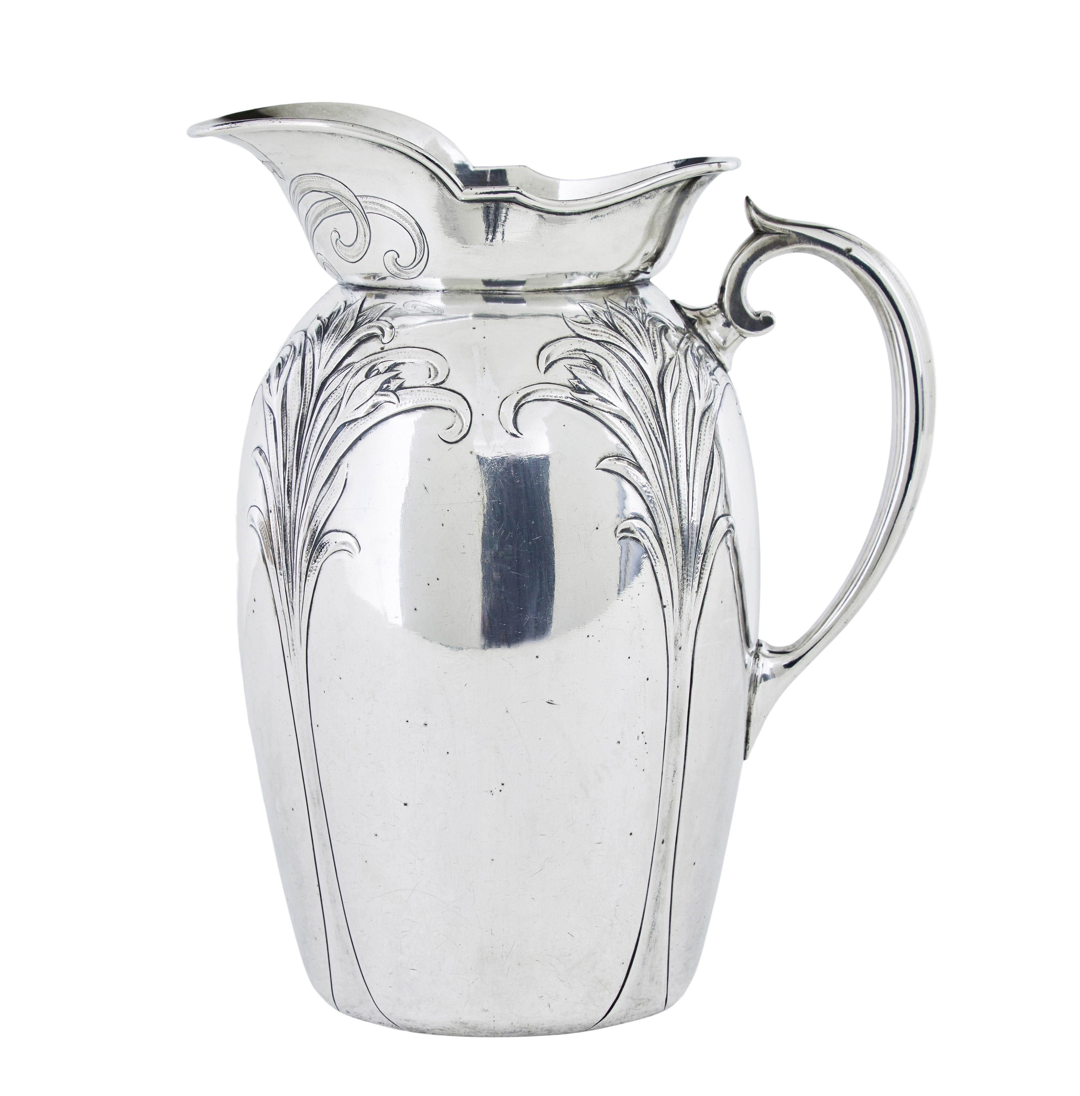 Art Nouveau silver plate jug and bowl by Christofle circa 1890

Fine quality jug and bowl by well known french makers Christofle. Rich in art noveau design with matching floral patterns. Jug with makers mark, firm name and '80', bowl also with both