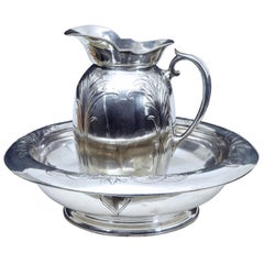 Art Nouveau Silver Plate Jug and Bowl by Christofle