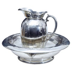 Art Nouveau silver plate jug and bowl by Christofle