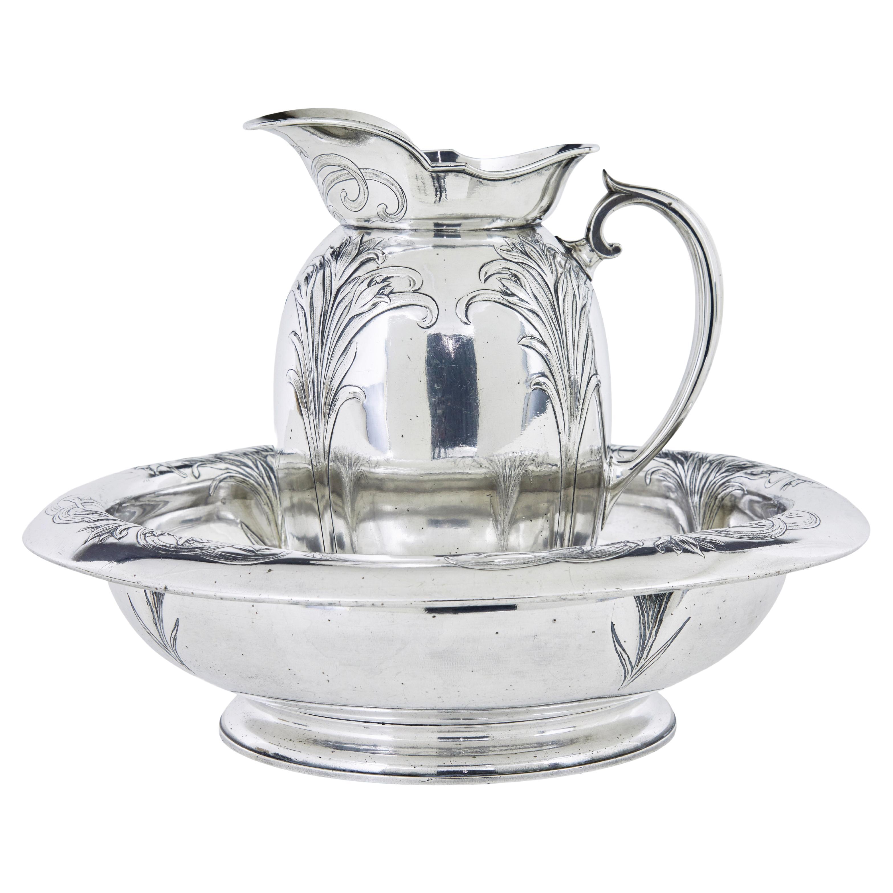 Art nouveau silver plate jug and bowl by Christofle