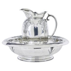 Art nouveau silver plate jug and bowl by Christofle