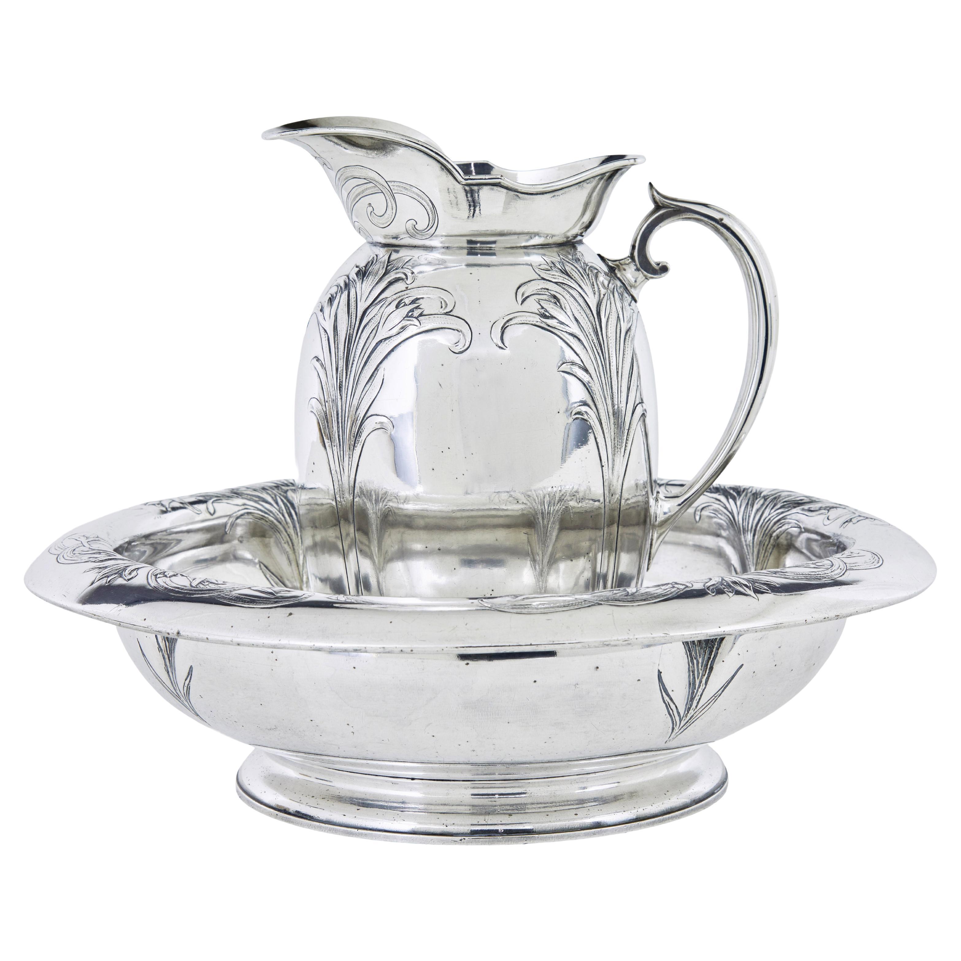 Caraffa e ciotola in argento Art nouveau di Christofle in vendita