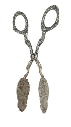 Art Nouveau Silver Plate Rose Pattern Serving Pastry Tongs Vintage, Germany