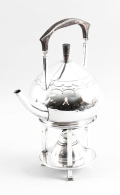 Art Nouveau Silver Plate Spirit Kettle on Stand Early 20th Century