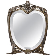 Art Nouveau Silver Plate Standing Easel Vanity Mirror