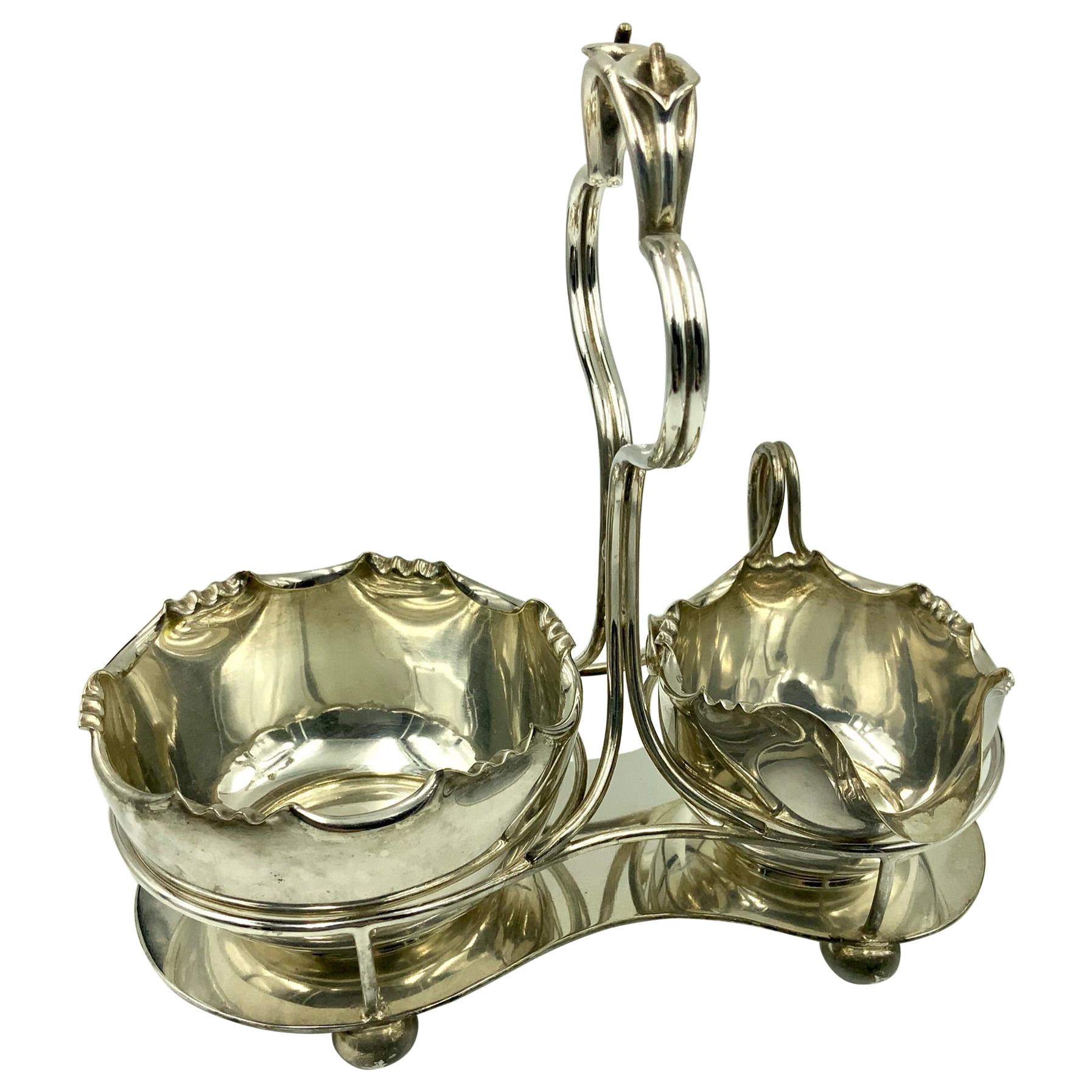 Antique James Dixon & Sons Art Nouveau floral lily silver plate creamer and sugar bowl A stunning three piece set that includes the matching creamer jug, sugar bowl and handled footed carrying tray with a wonderful Art Nouveau pattern. The creamer