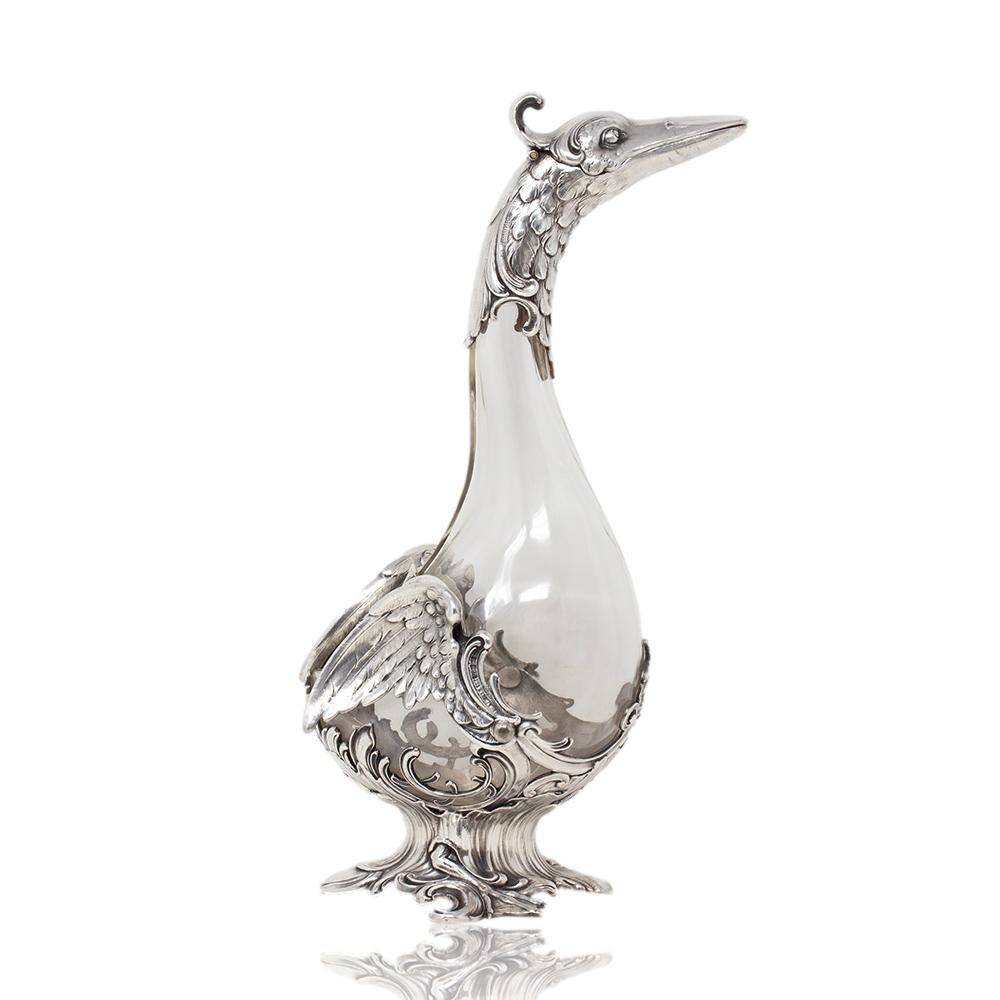 German Art Nouveau Silver Plate Swan Decanter WMF For Sale