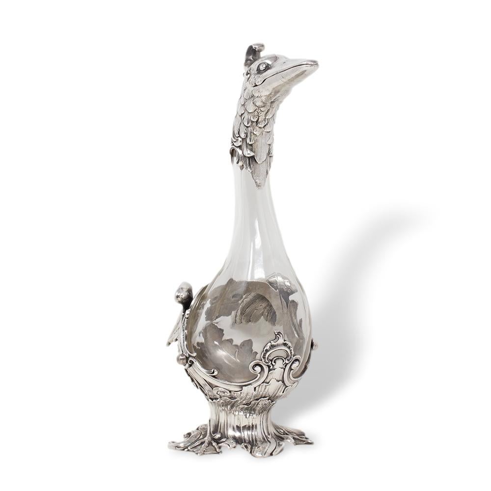 Cast Art Nouveau Silver Plate Swan Decanter WMF For Sale