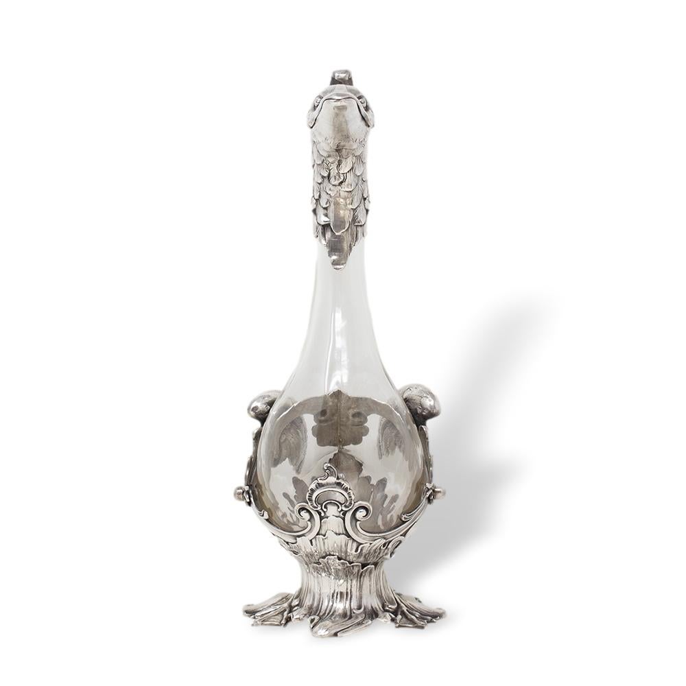 Art Nouveau Silver Plate Swan Decanter WMF In Good Condition For Sale In Newark, England