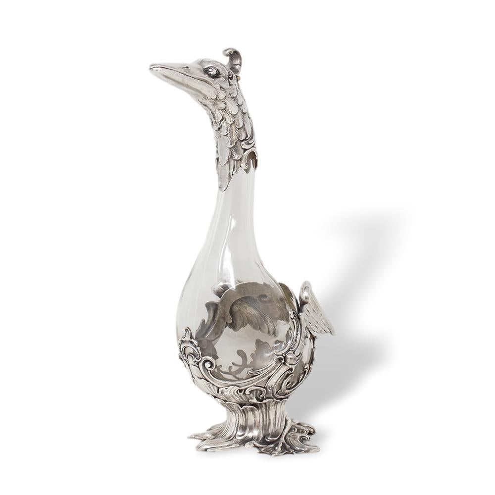 Late 19th Century Art Nouveau Silver Plate Swan Decanter WMF For Sale