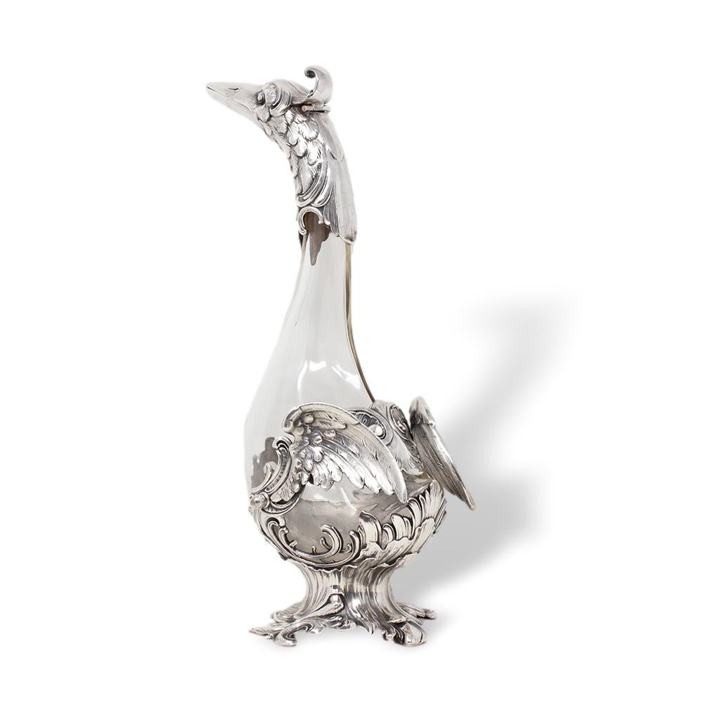 Art Nouveau Silver Plate Swan Decanter WMF For Sale 1
