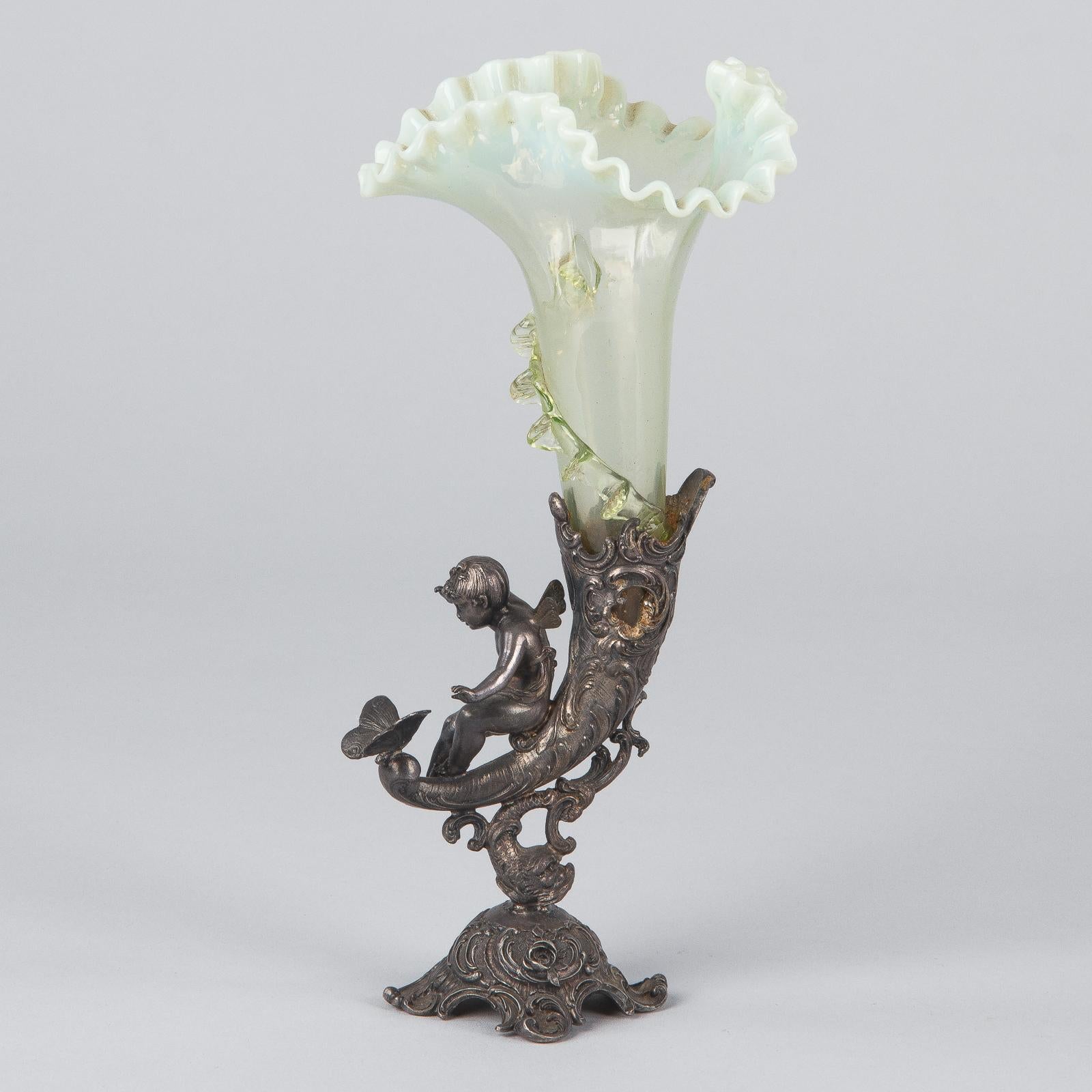 Art Nouveau Silver Plated and Art Glass Solitaire Vase, Germany, 1910s 10