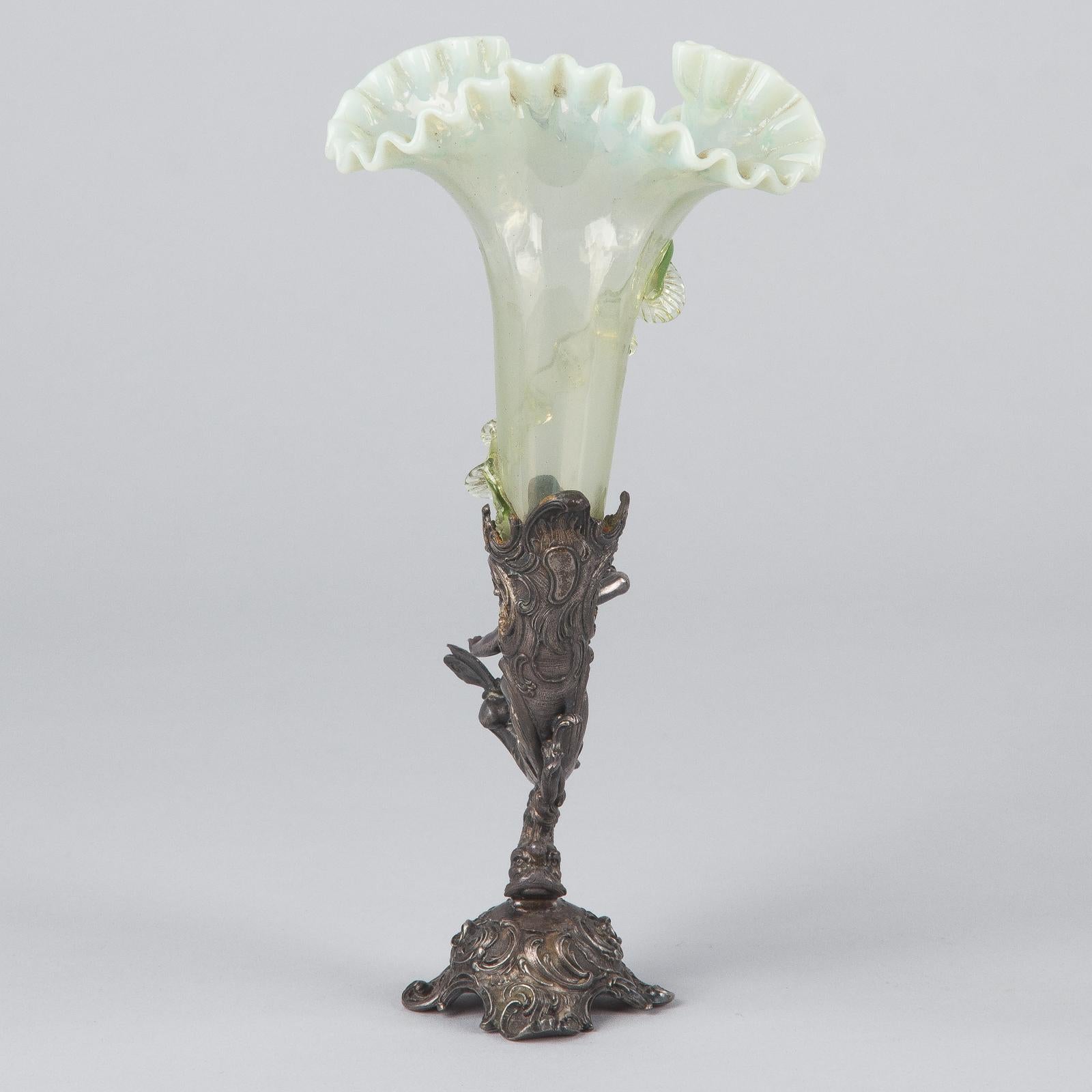 Art Nouveau Silver Plated and Art Glass Solitaire Vase, Germany, 1910s 12