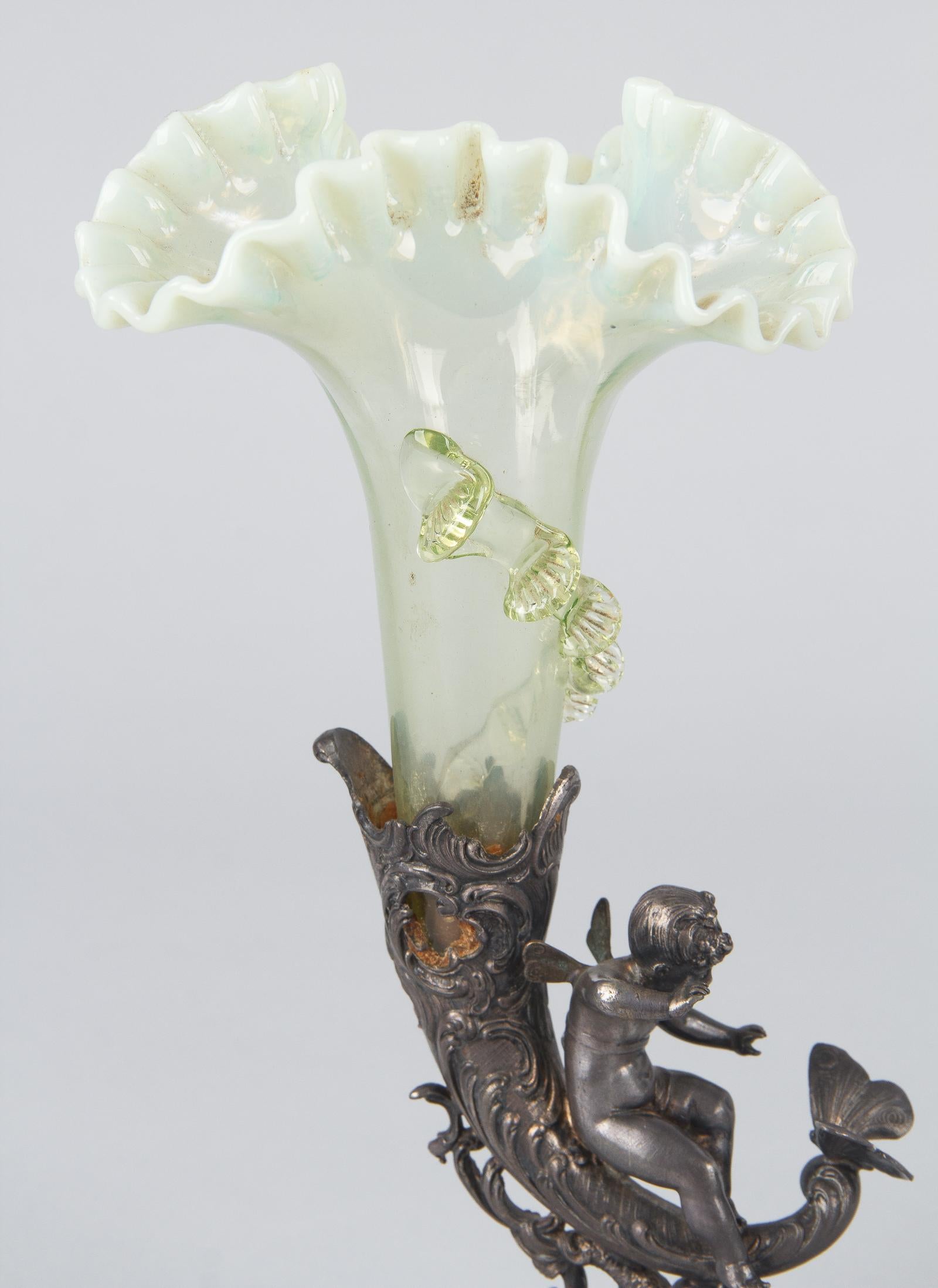 Art Nouveau Silver Plated and Art Glass Solitaire Vase, Germany, 1910s In Good Condition In Austin, TX