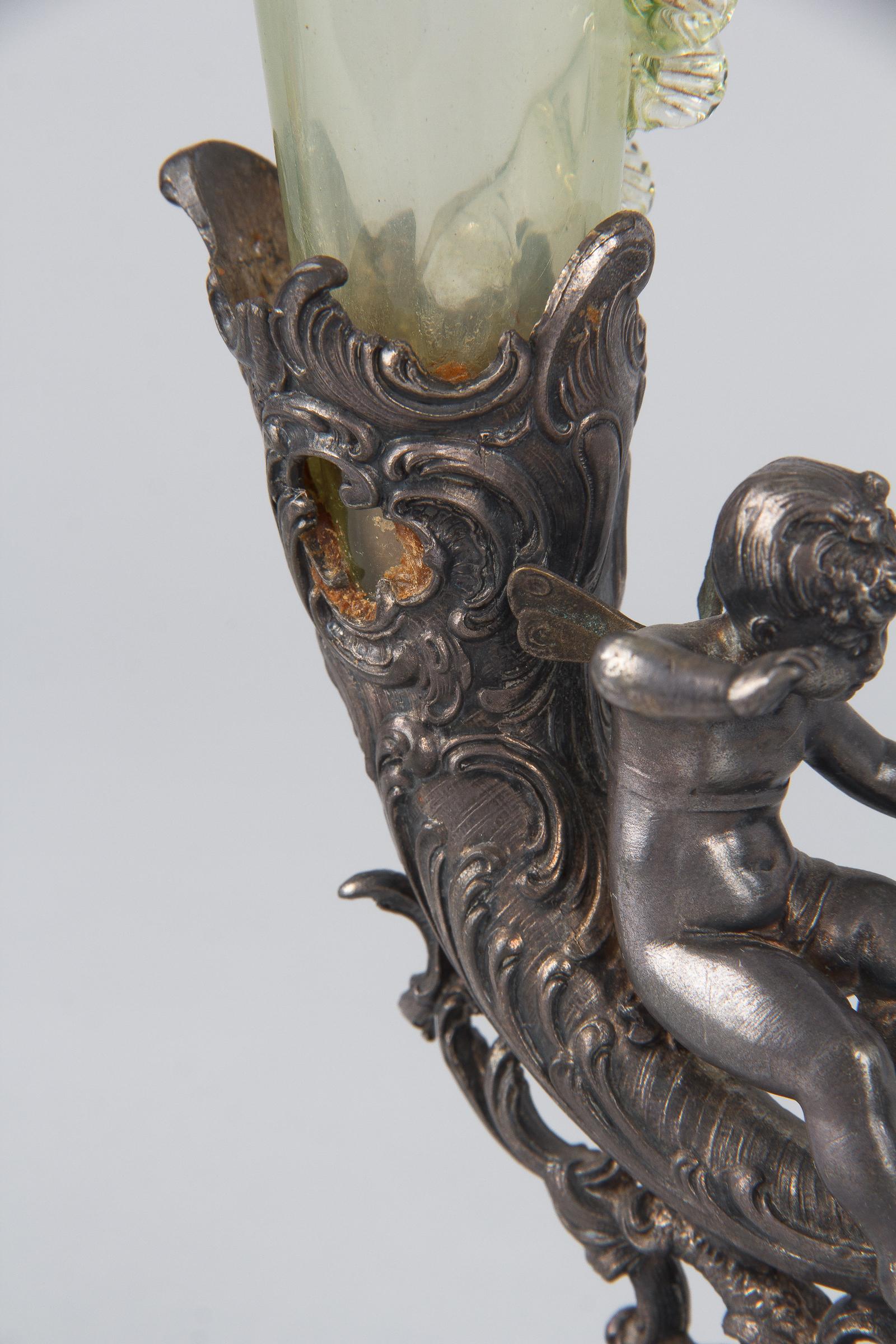 Art Nouveau Silver Plated and Art Glass Solitaire Vase, Germany, 1910s 1