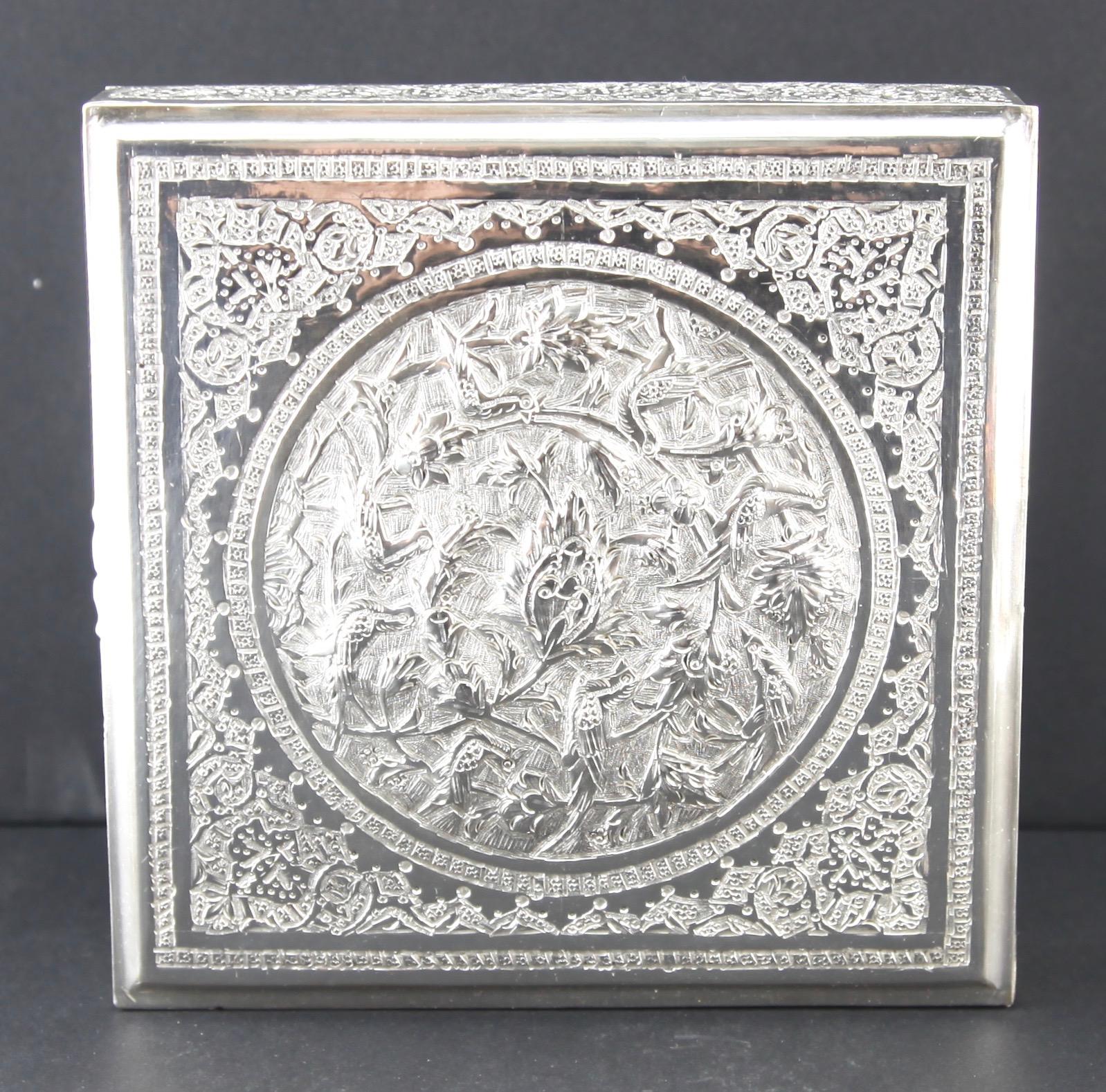 Cast Art Nouveau Silver Plated Repousse Tobacco or Jewelry Box  For Sale