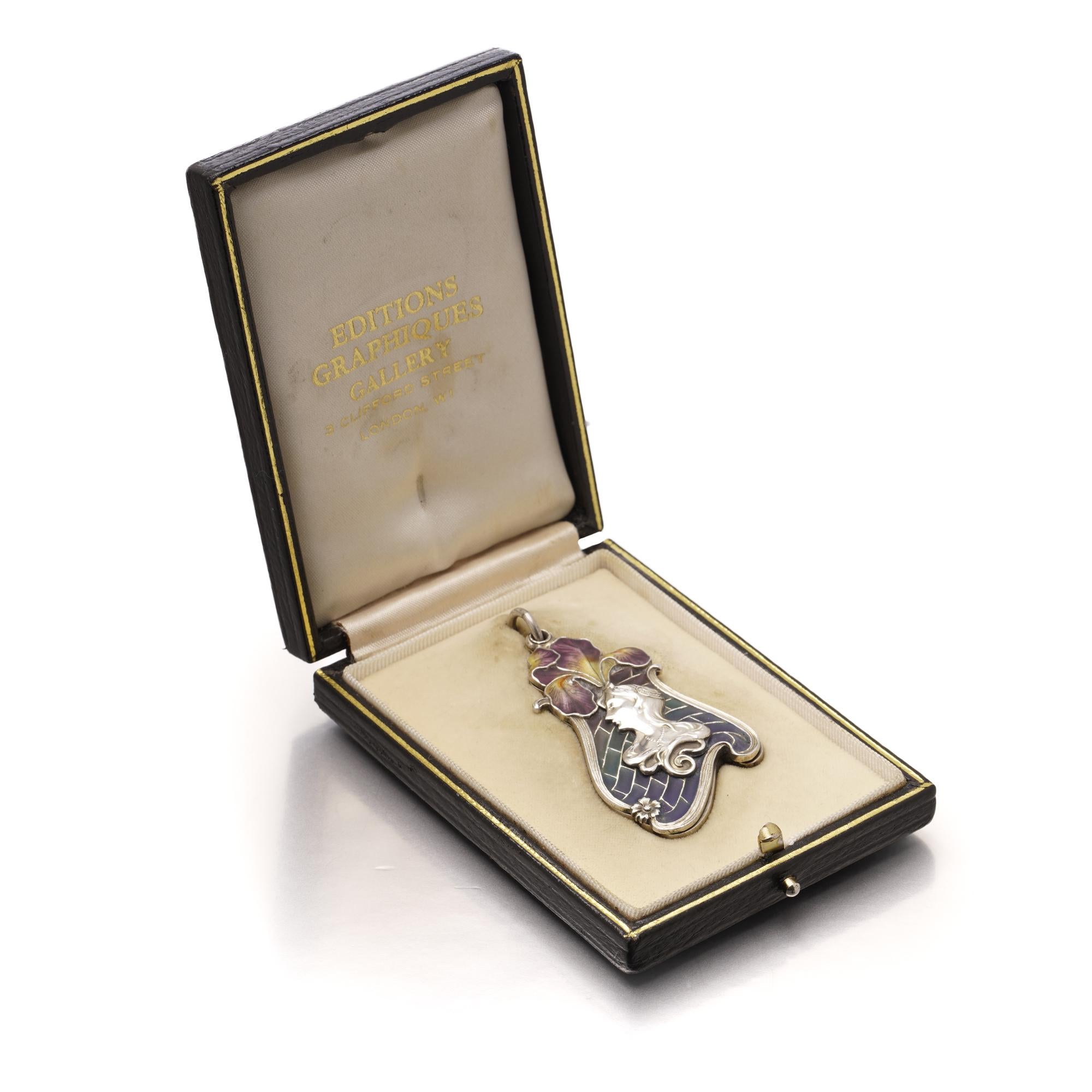 Colgante de plata Art Nouveau Plique-à-Jour Iris con espejo, Circa 1900 en venta 6