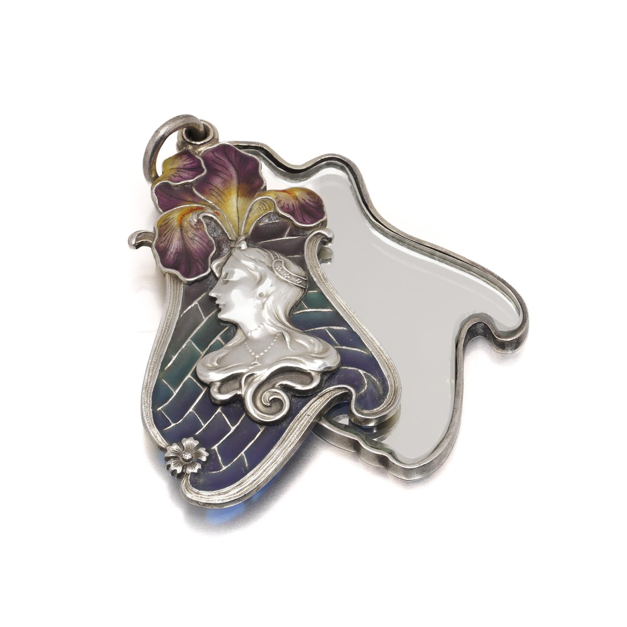 Colgante de plata Art Nouveau Plique-à-Jour Iris con espejo, Circa 1900 en venta 5