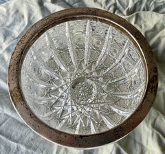 Art Nouveau Silver Rimmed Deeply Brilliant Cut Glass Round 6" Accent Bowl