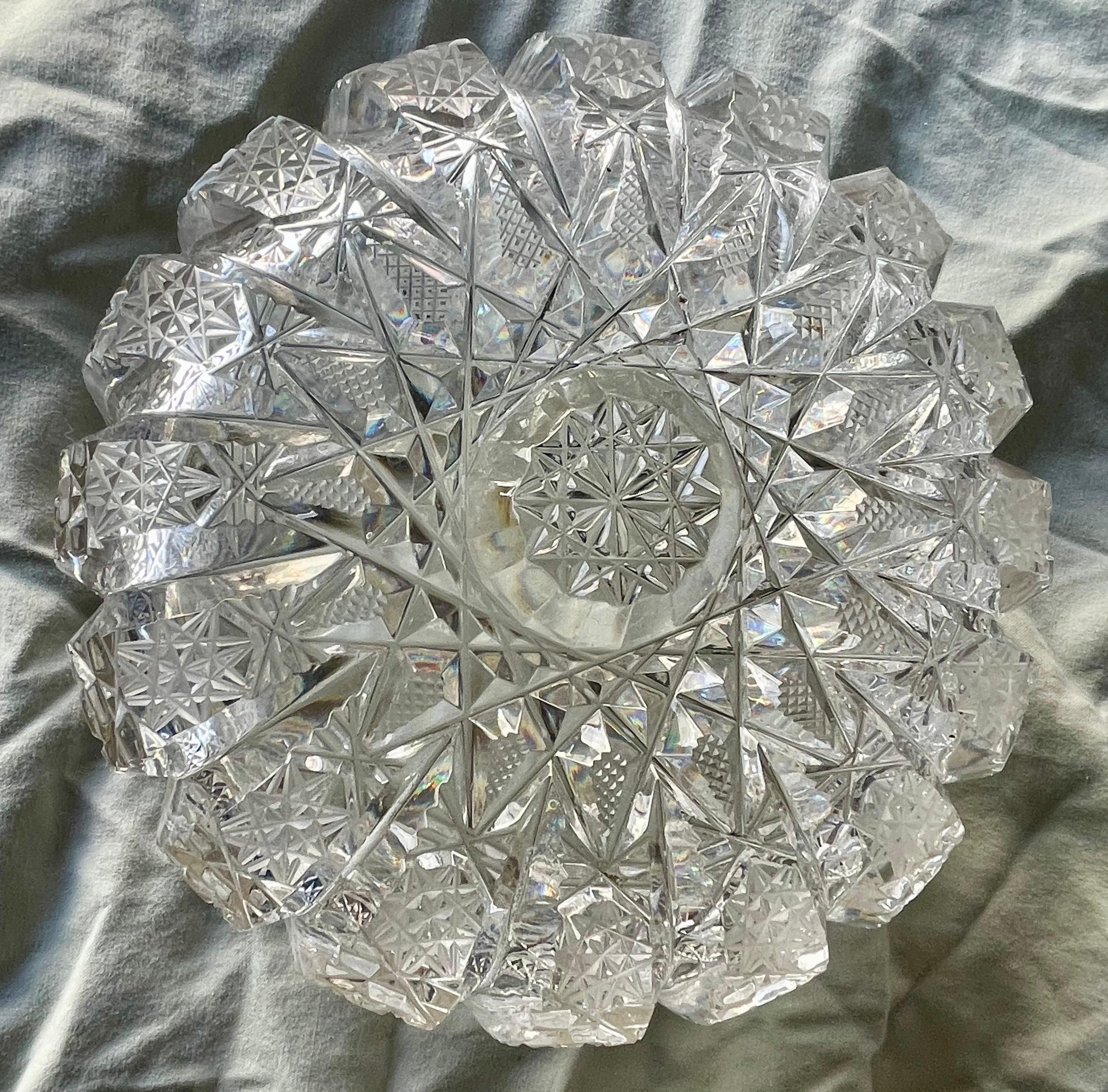 Art Nouveau Silver Rimmed Deeply Brilliant Cut Glass Round 6