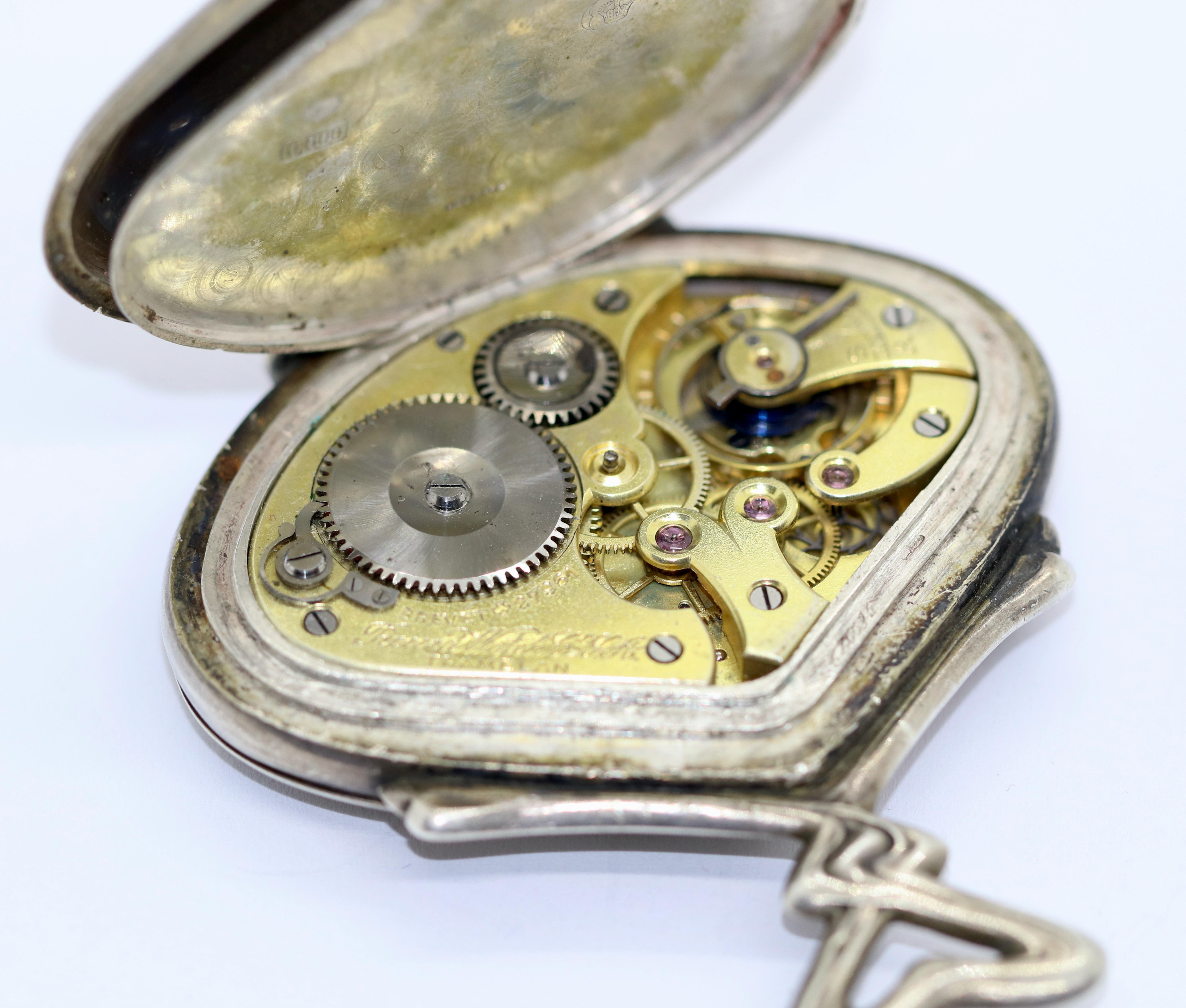 Art Nouveau Silver Sector Pocket Watch, Retrograde, Record Watch Tramelan, Holy 3