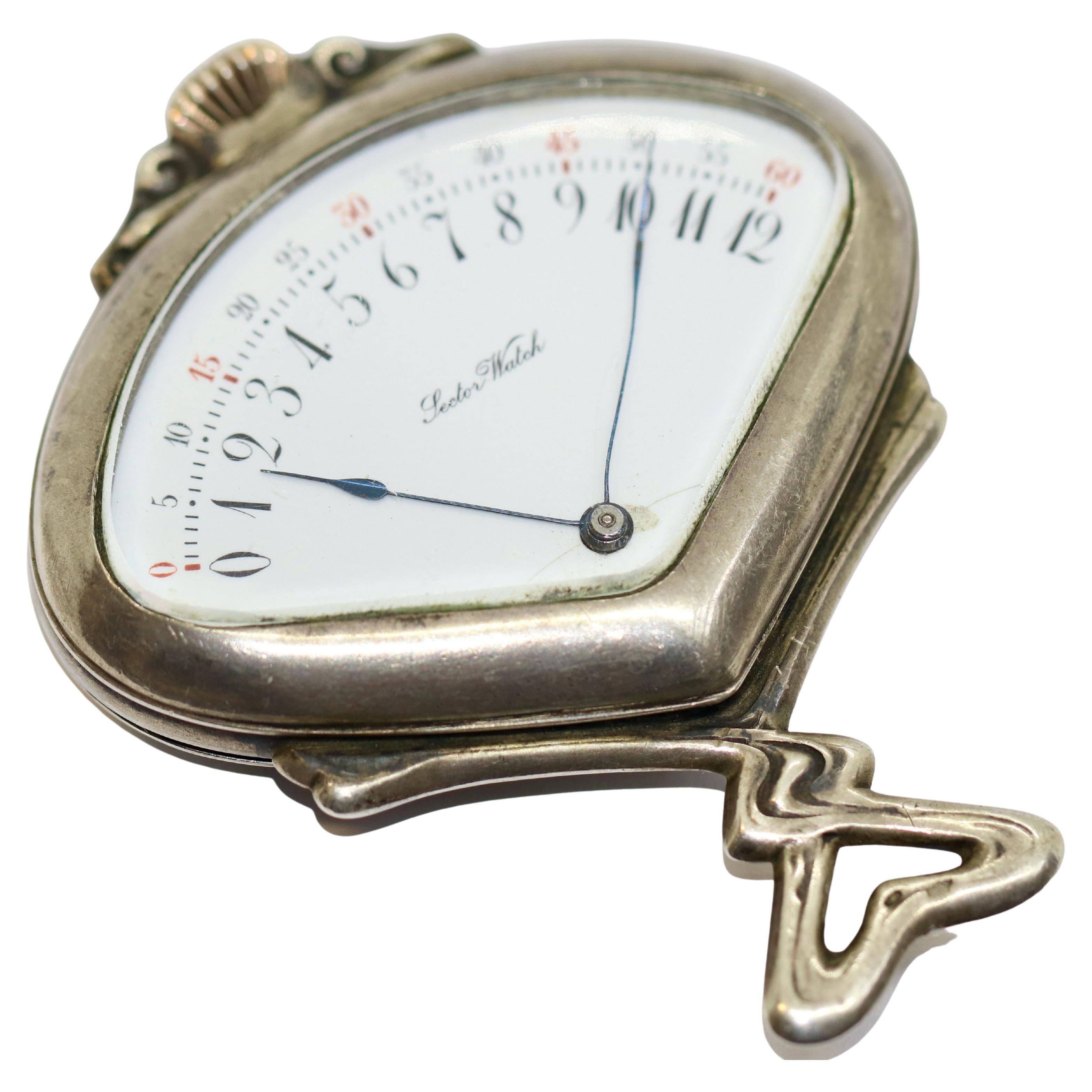 Jugendstil-Silber sector Taschenuhr, Retrograde, Plattenuhr Tramelan (Art nouveau)