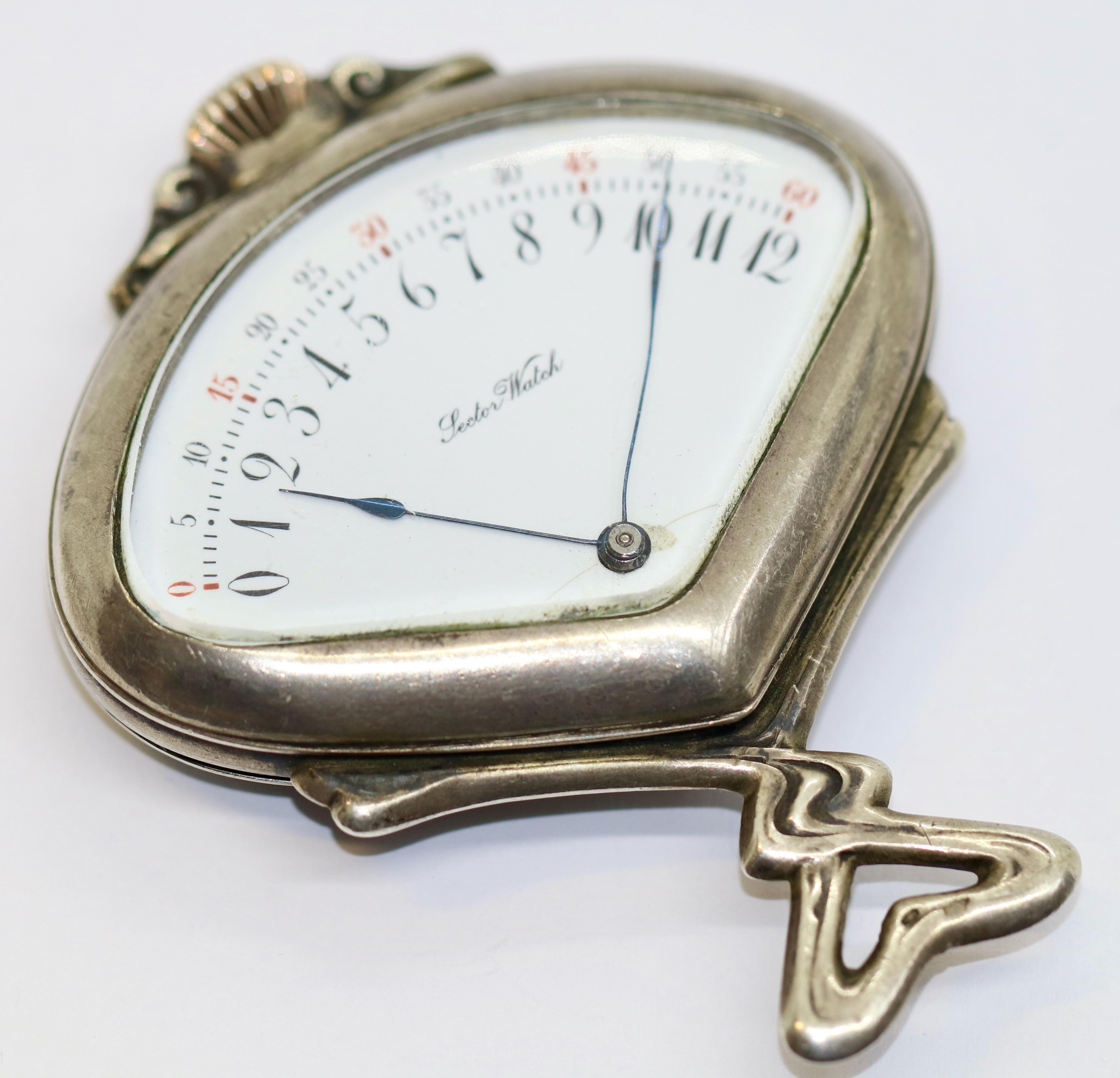 Women's or Men's Art Nouveau Silver Sector Pocket Watch, Retrograde, Record Watch Tramelan, Holy