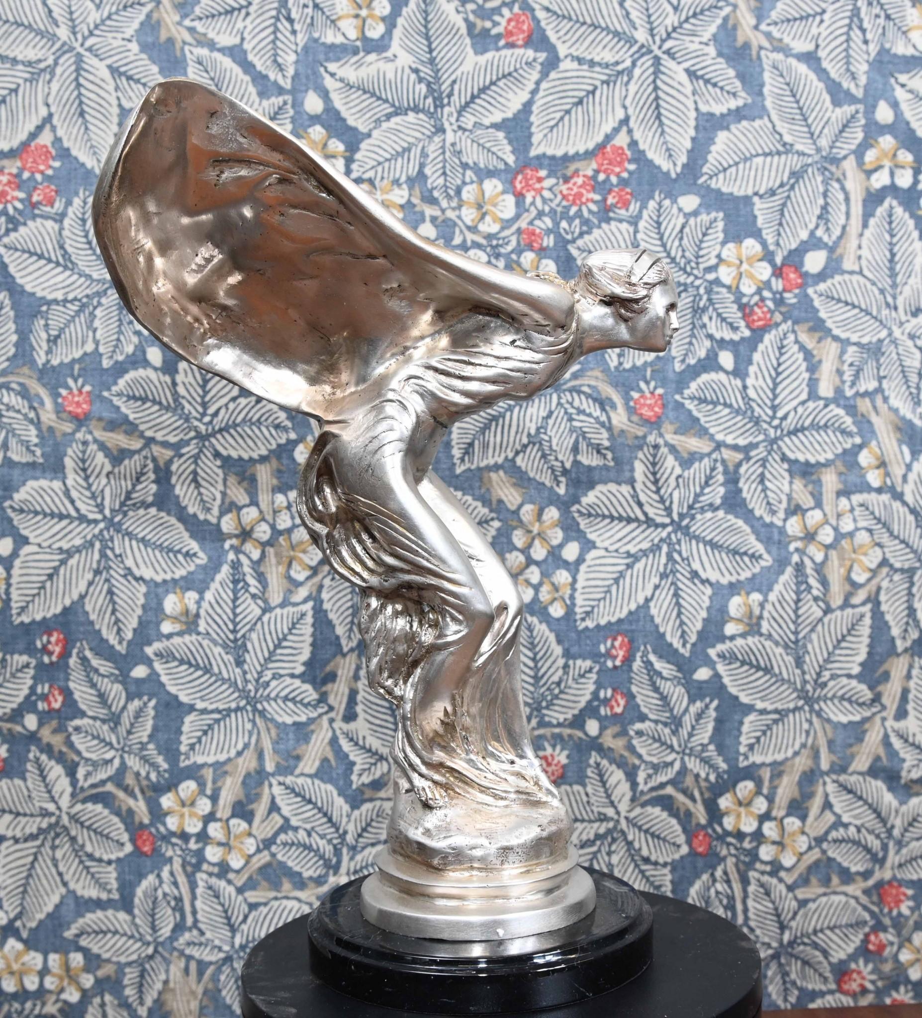 Art Nouveau Silver Spirit Bronze Statue Flying Lady For Sale 6